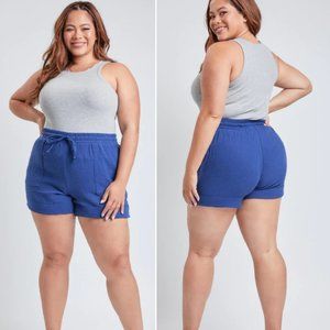 YMI | Navy Blue Crinkle Gauze Cotton Shorts Elastic Waist Pockets 1X 2X 3X Plus